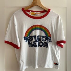 Aviator Nation women’s  Tee with Rainbow and Red Trim